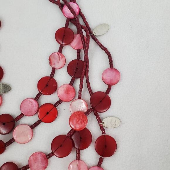 Chico's Dyed Red & Pink Shell Mixed Media Multi Strand 26" Necklace - Picture 5 of 6